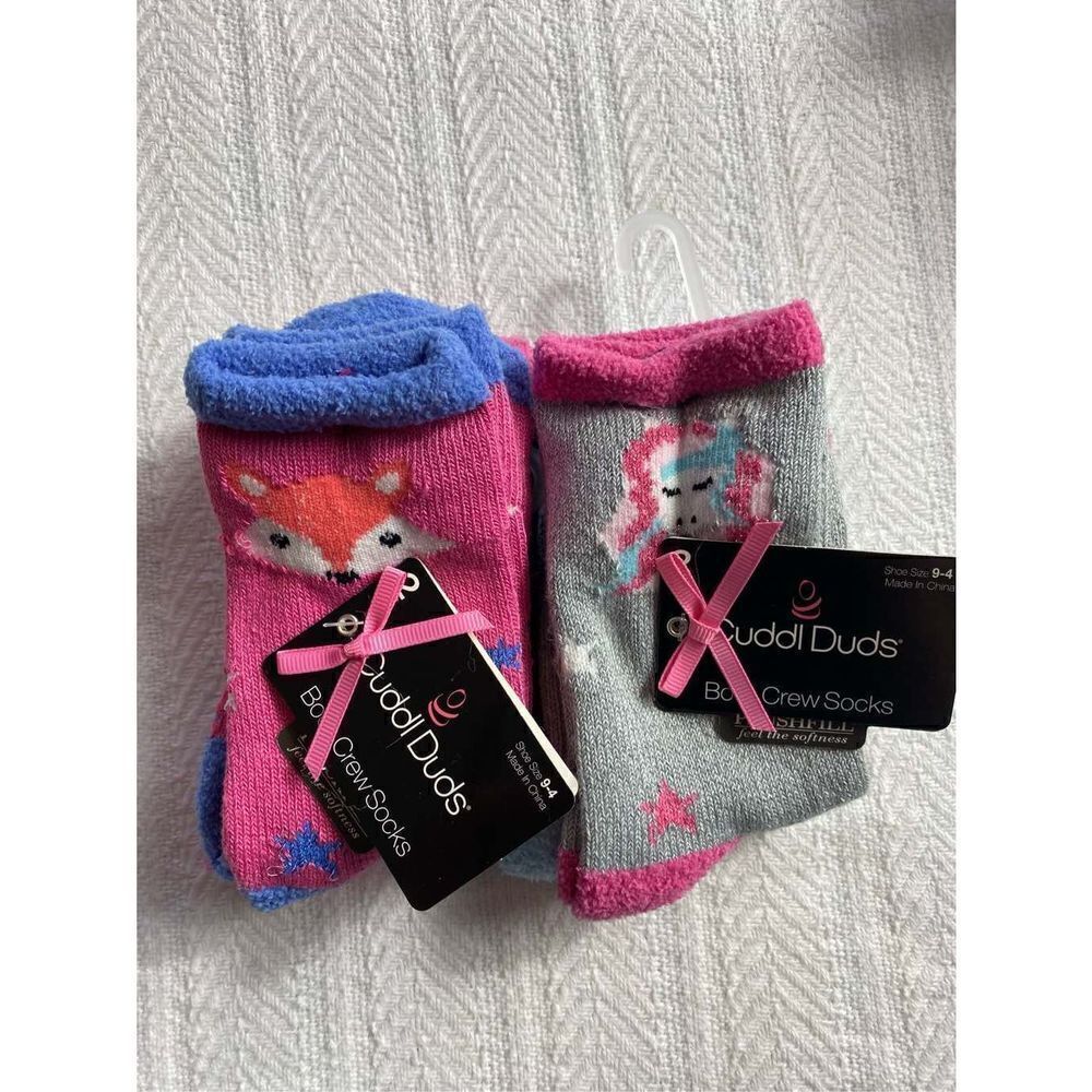Cuddl Duds Girls Shoe Size 9-4 Boot Crew Socks - 2 - 2 Packs
